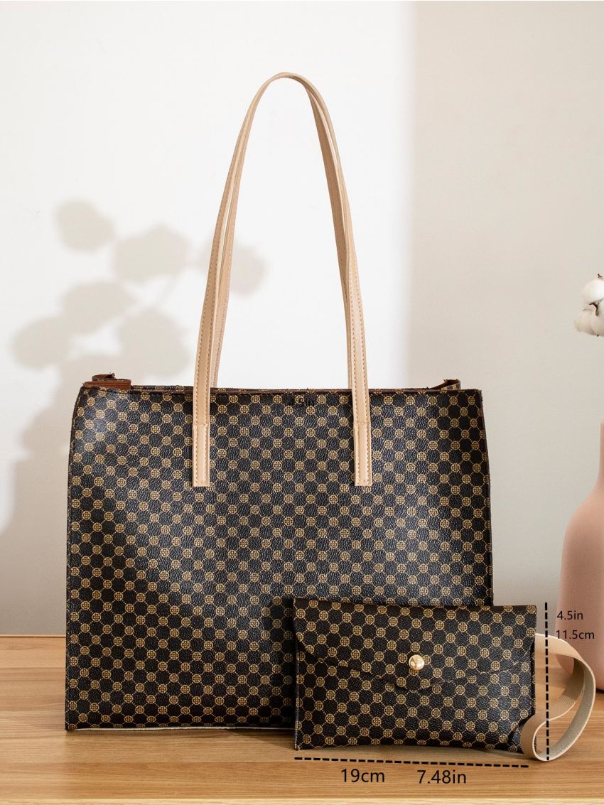 Geometric Graphic Shoulder Tote Bag With Clutch Bag