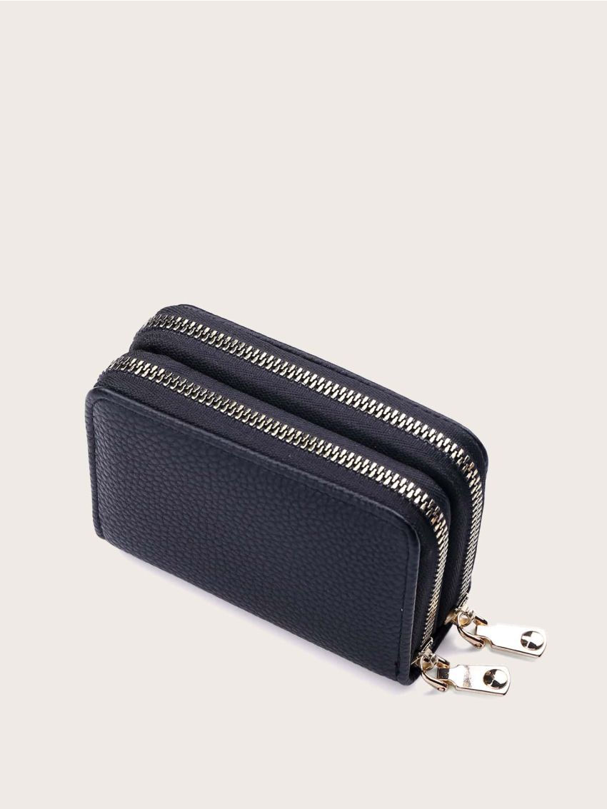 Litchi Embossed Zip Around Small Wallet