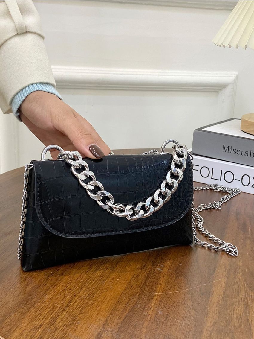Mini Crocodile Embossed Flap Chain Square Bag