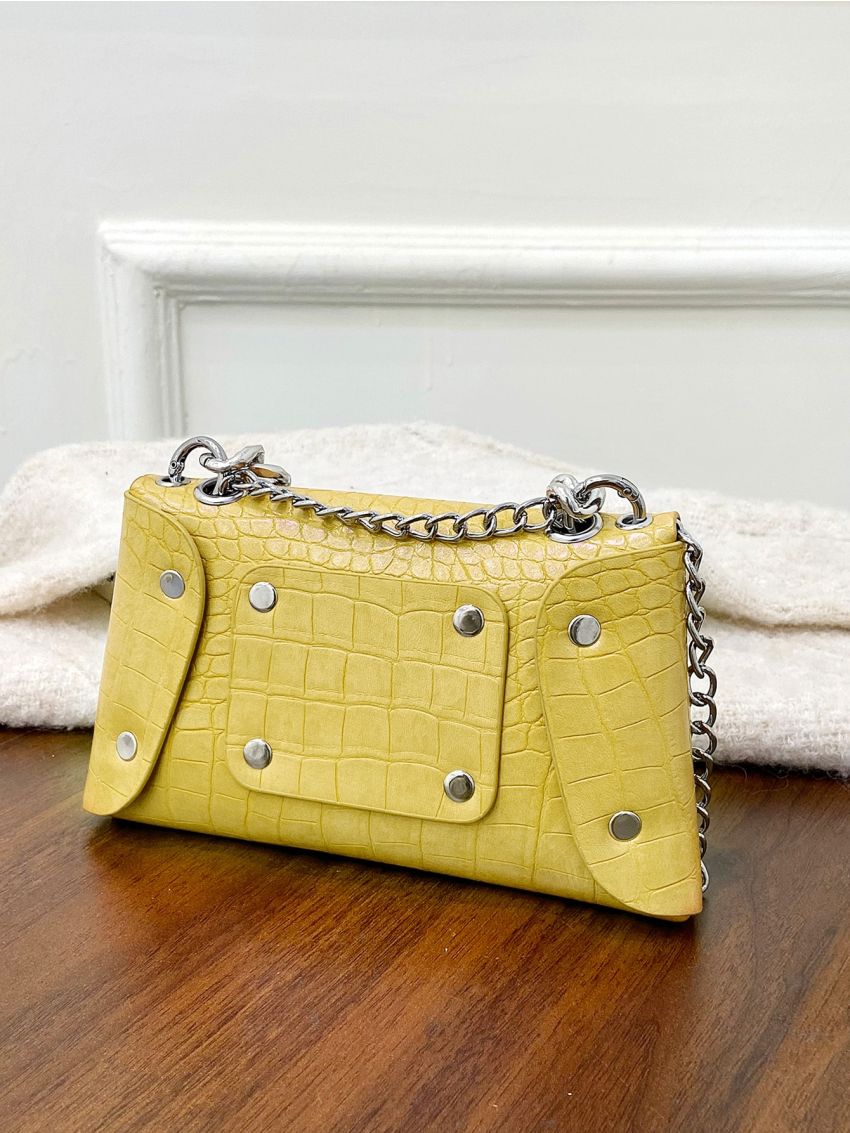 Mini Chain Decor Crocodile Embossed Flap Square Bag