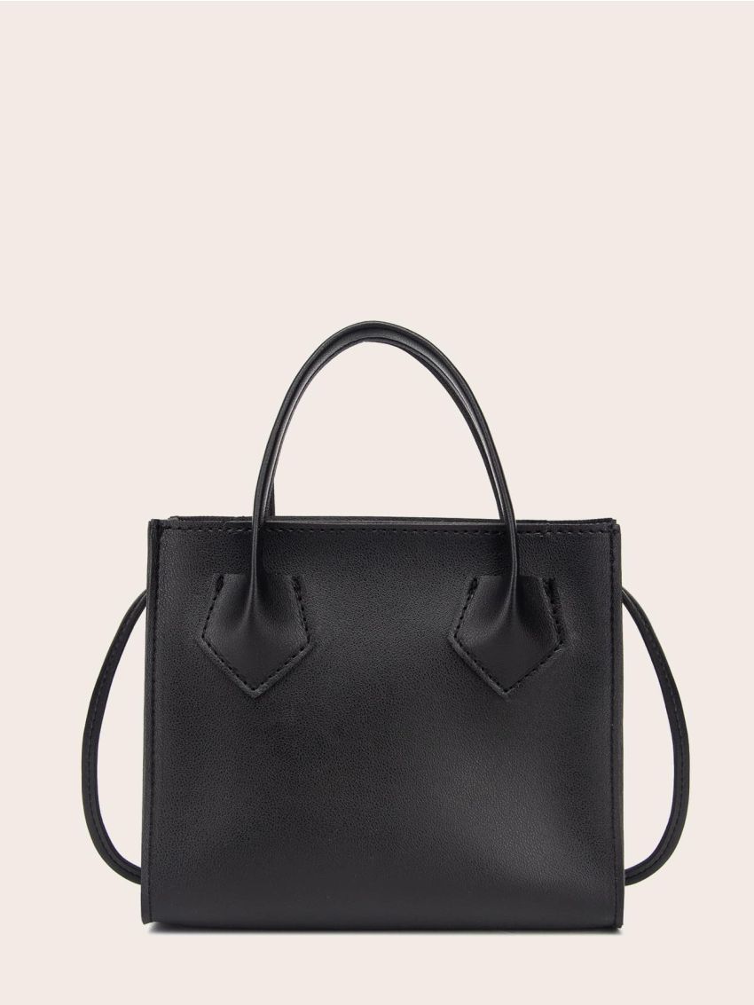 Faux Leather Top Handle Satchel Bag