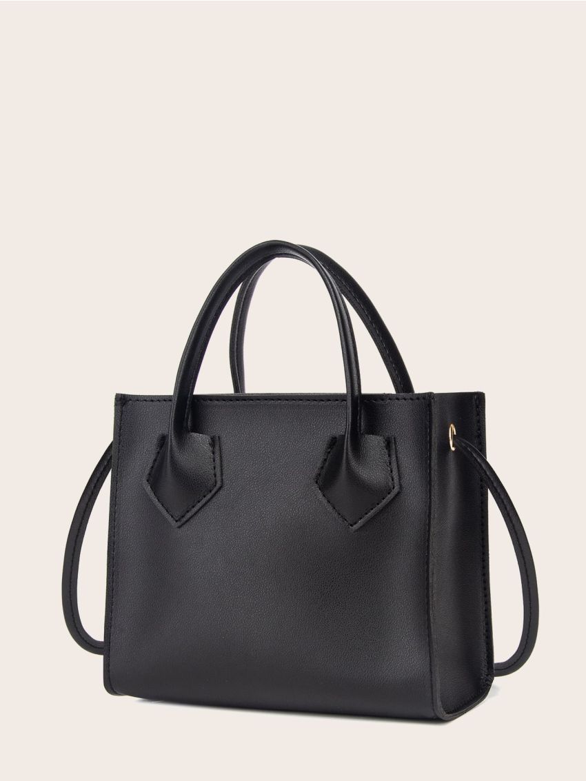 Faux Leather Top Handle Satchel Bag
