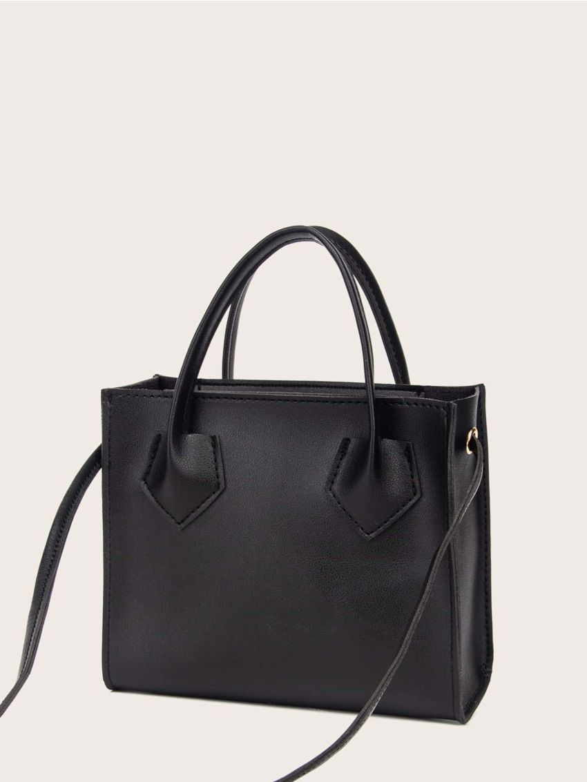 Faux Leather Top Handle Satchel Bag