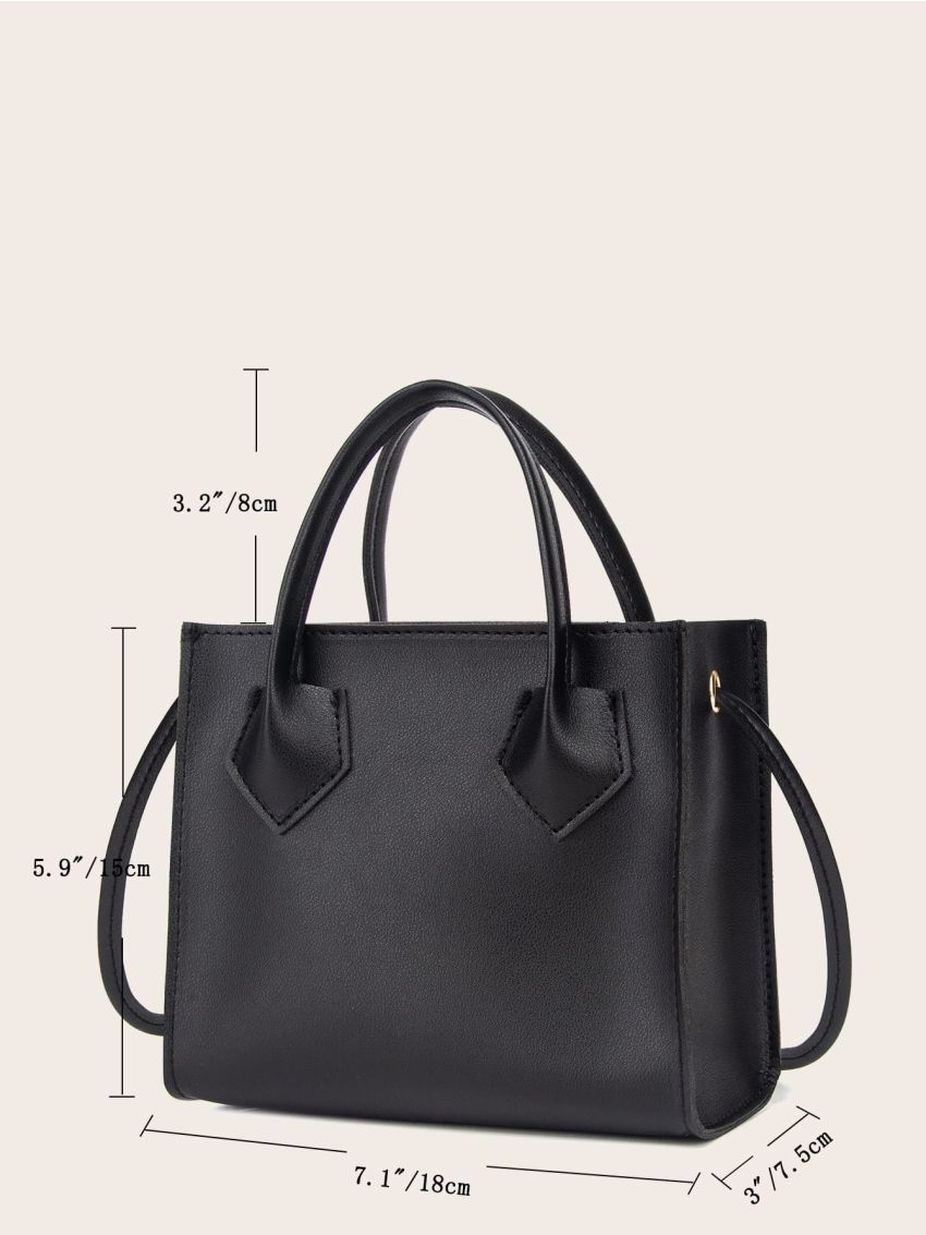 Faux Leather Top Handle Satchel Bag
