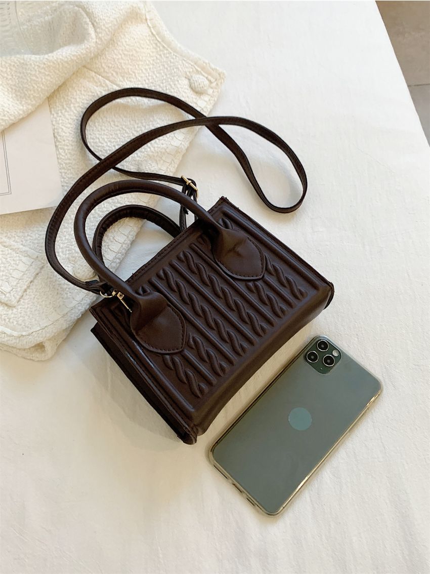 Embossed Decor Zipper Square Bag