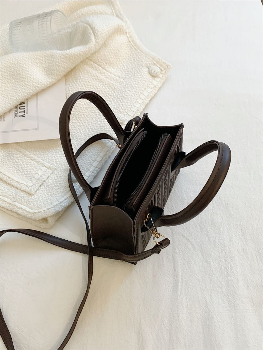 Embossed Decor Zipper Square Bag