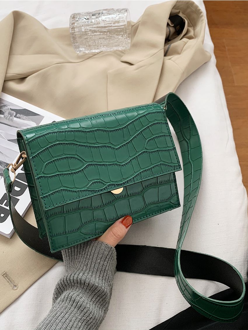 Mini Crocodile Embossed Crossbody Square Bag