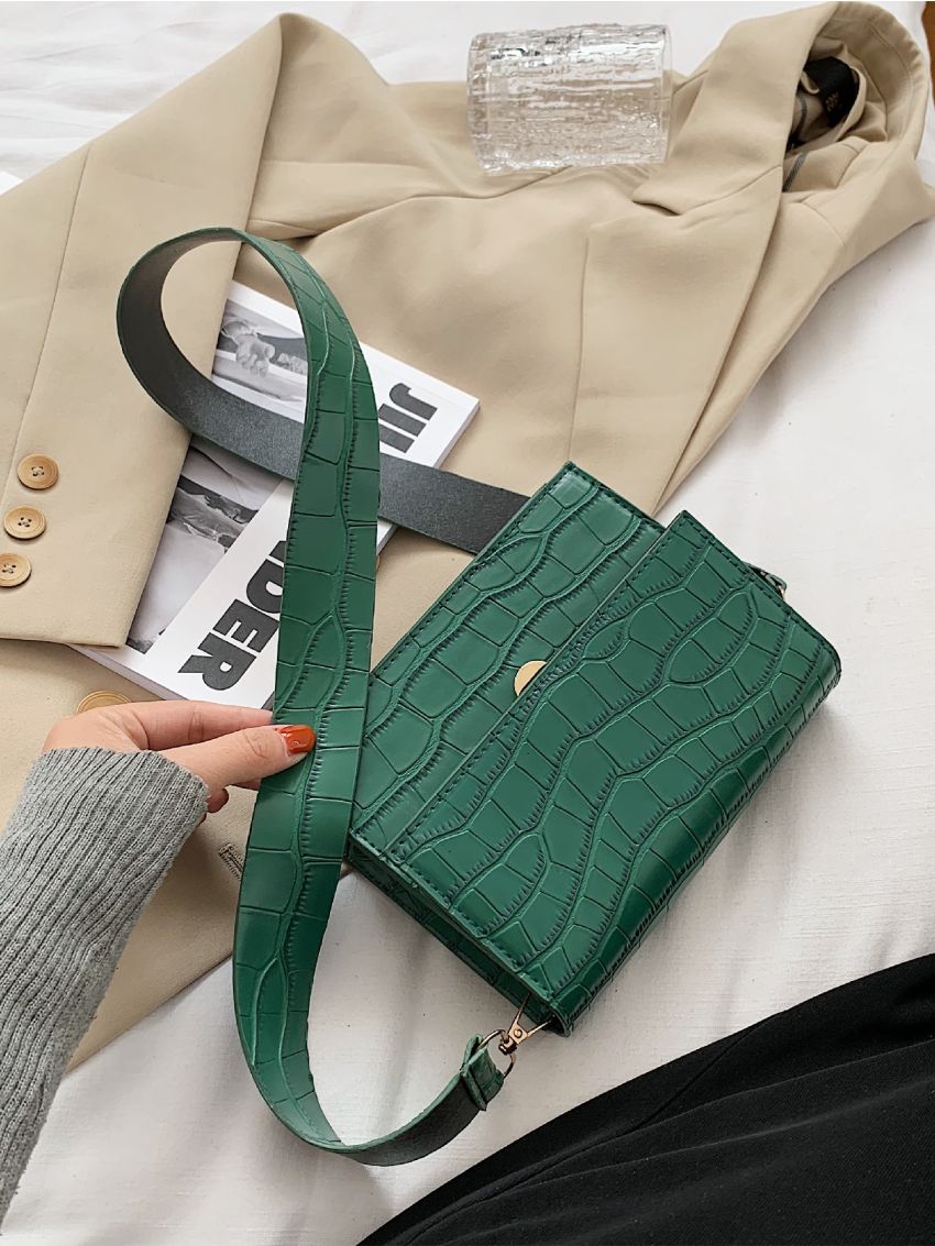 Mini Crocodile Embossed Crossbody Square Bag