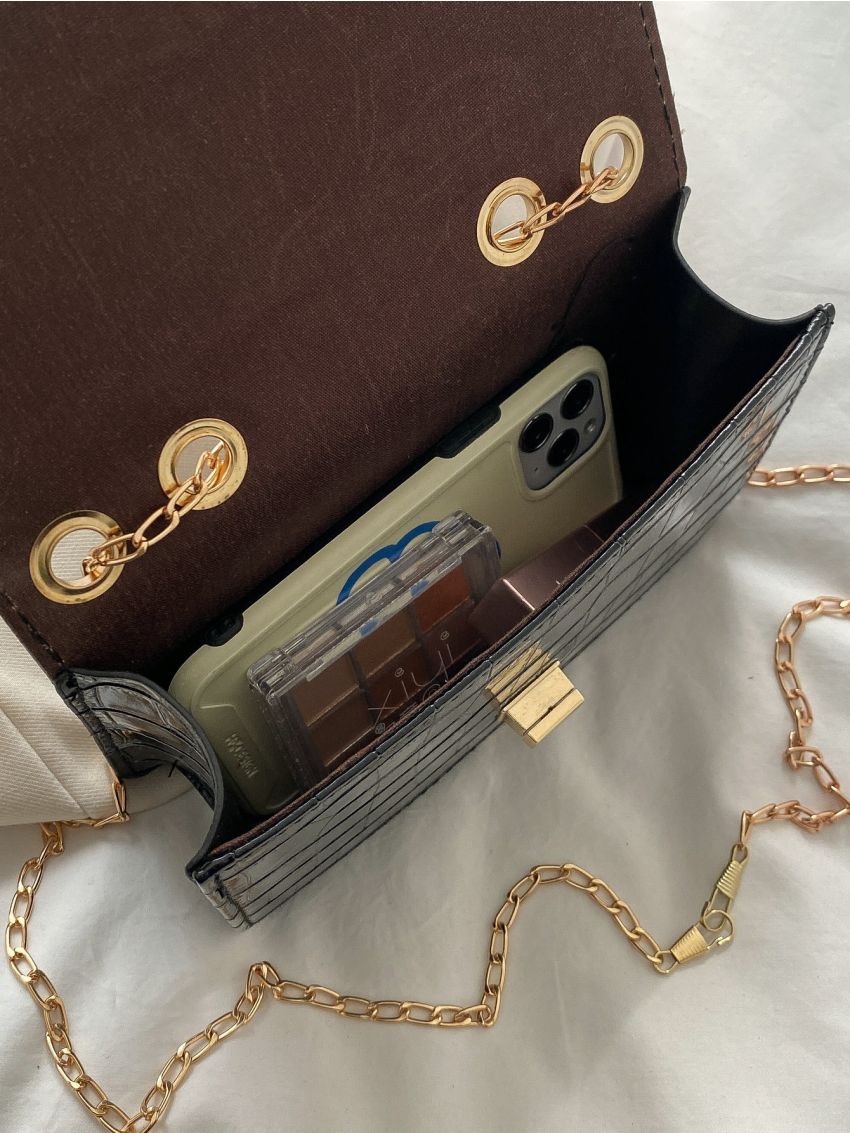 Mini Crocodile Embossed Flap Chain Square Bag