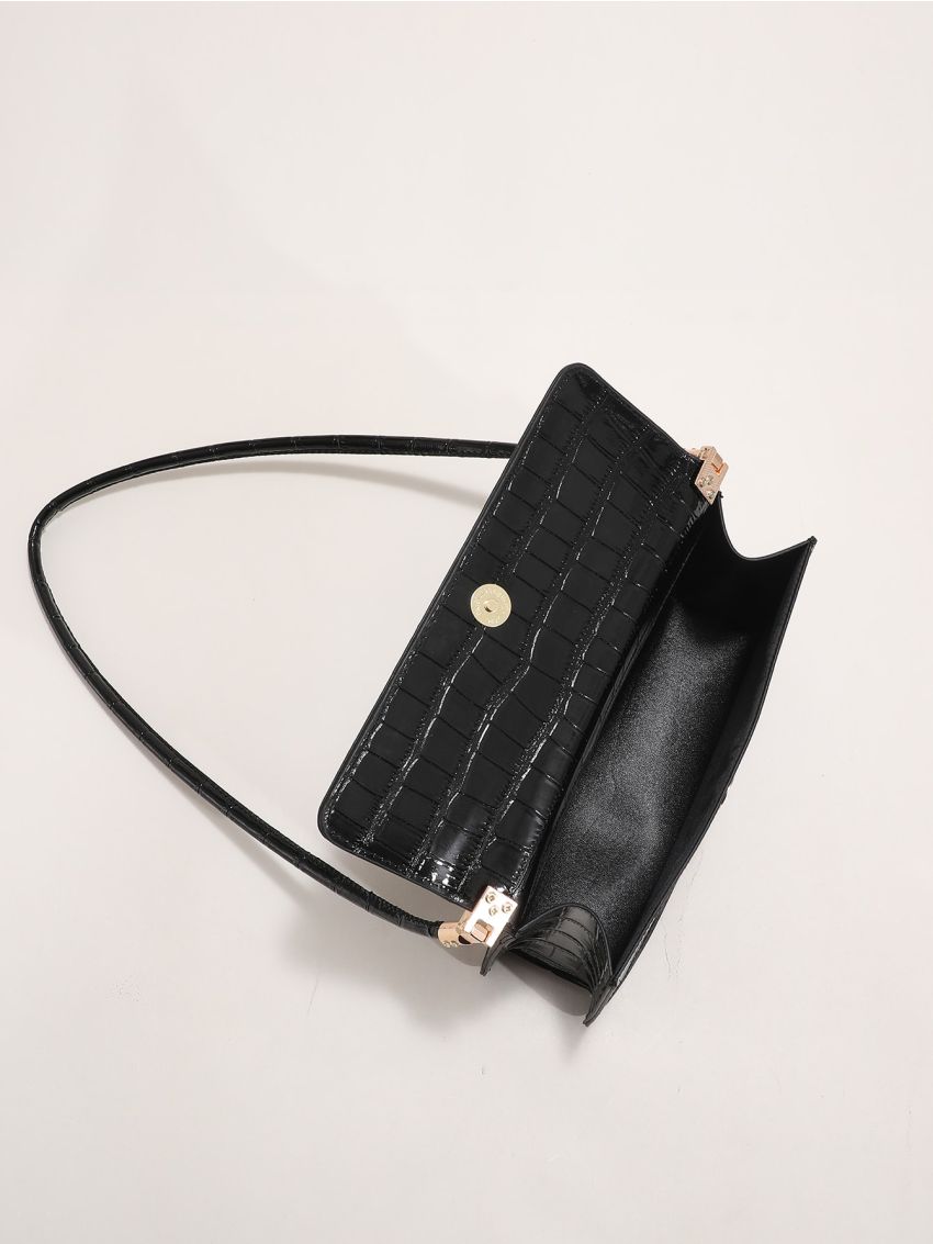 Crocodile Embossed Flap Baguette Bag