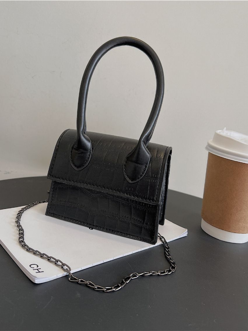Mini Crocodile Embossed Flap Chain Square Bag