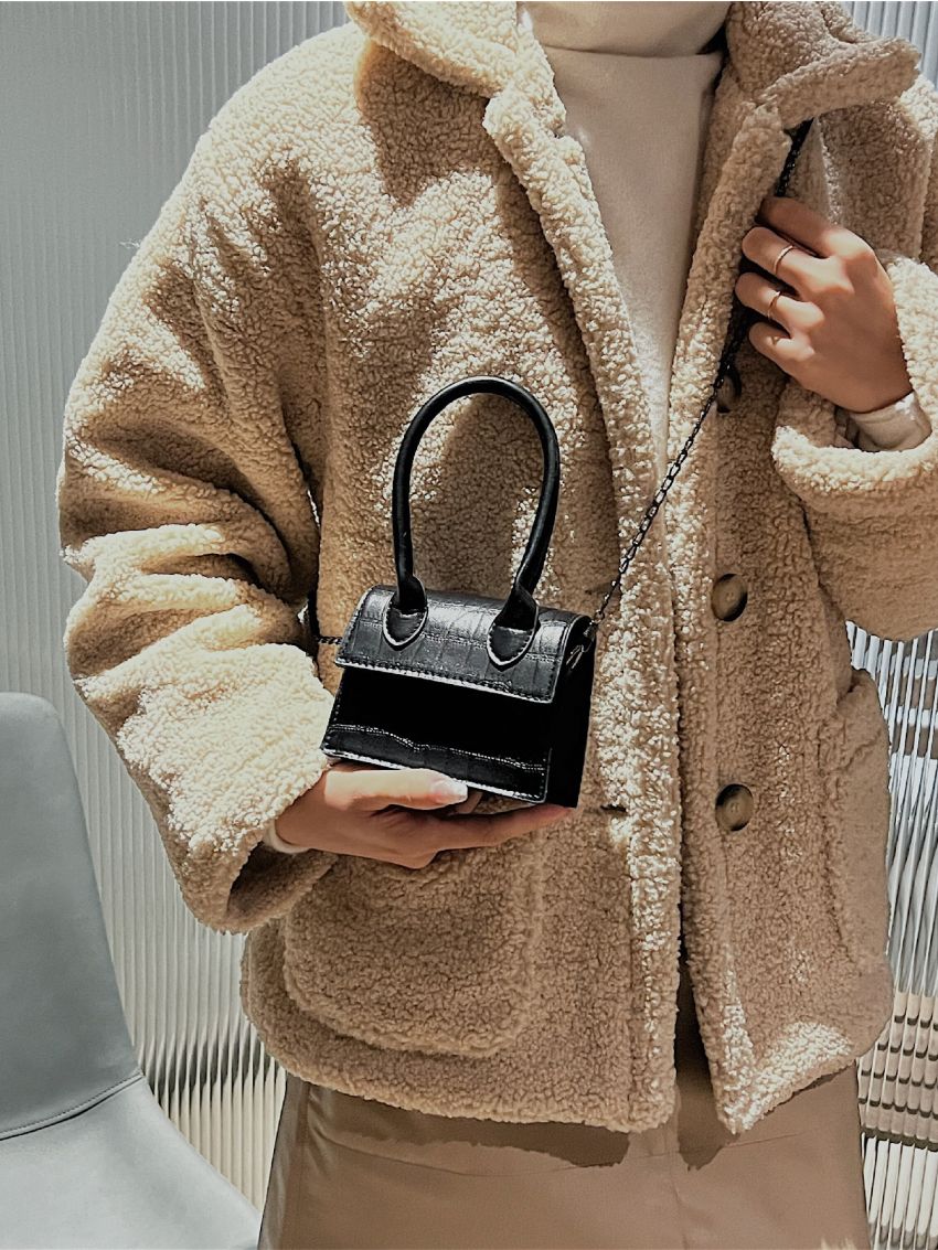 Mini Crocodile Embossed Flap Chain Square Bag