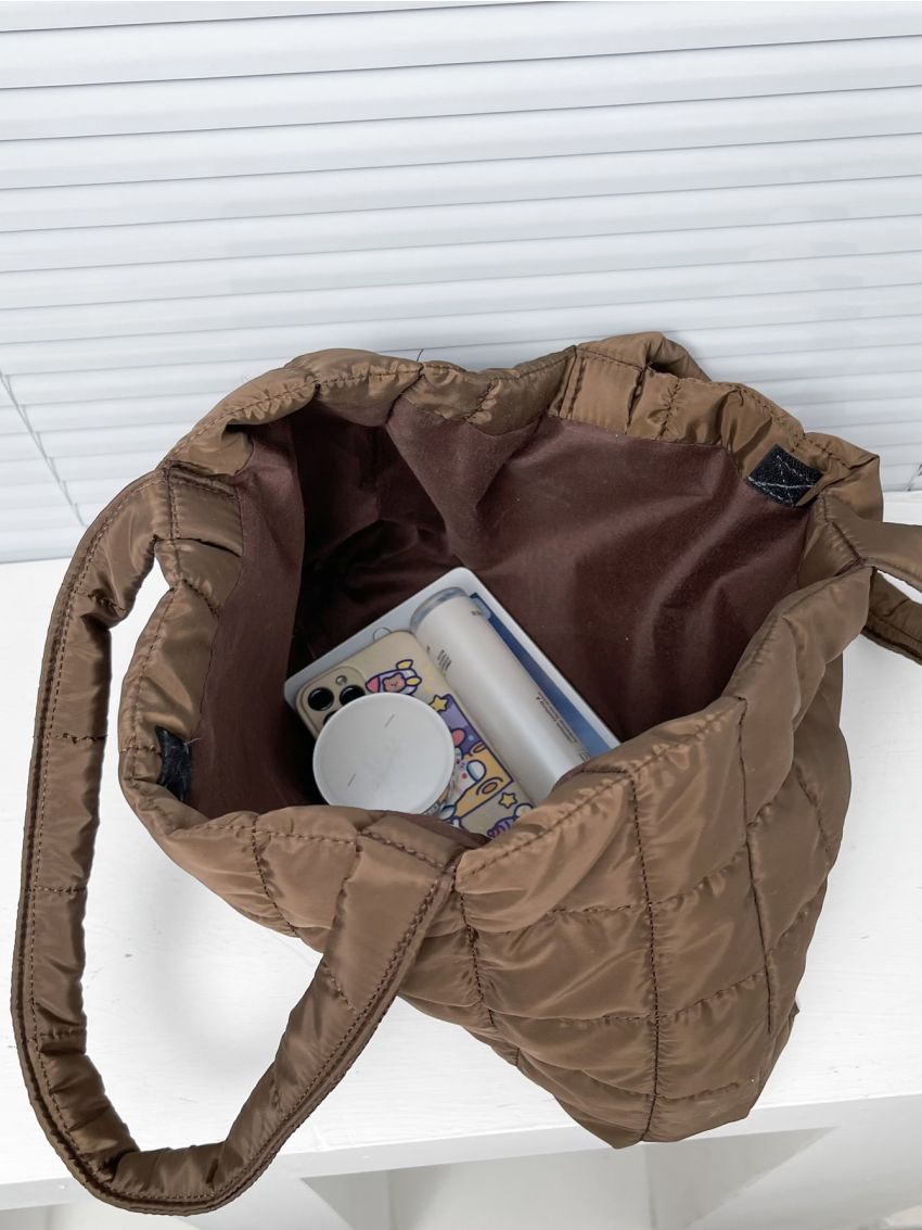 Quilted Pattern Shoulder Tote Bag