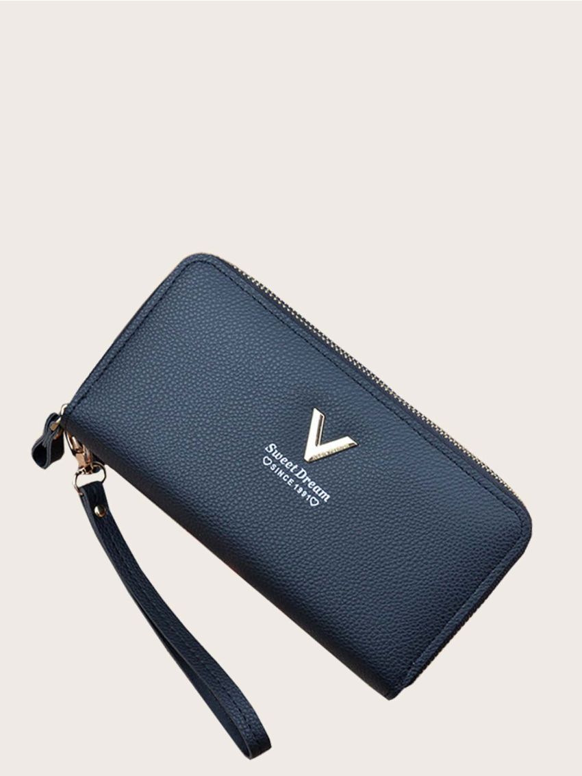 Letter Graphic Metal Decor Long Wallet