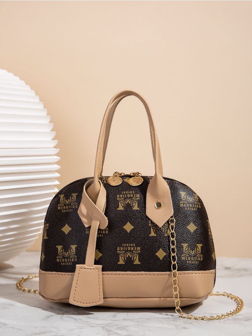 Graphic Print Chain Dome Bag