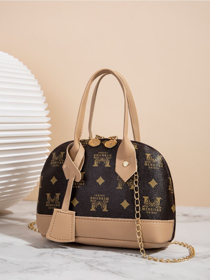 Graphic Print Chain Dome Bag