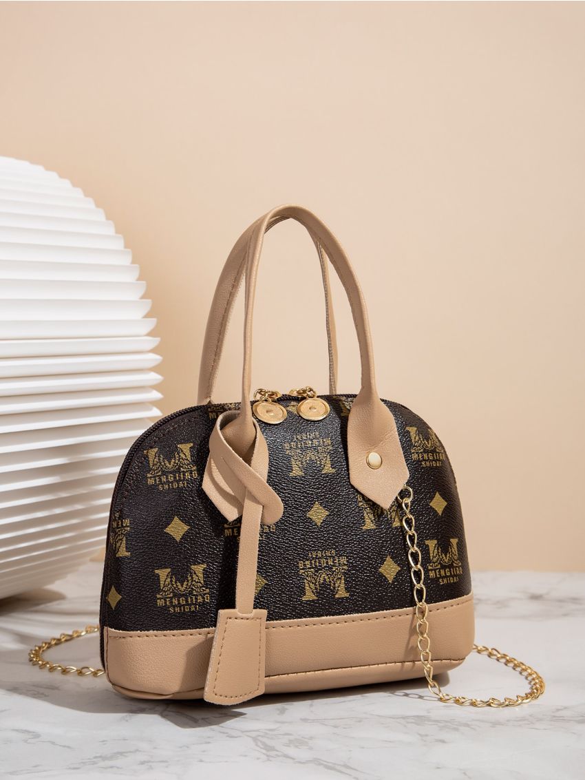 Graphic Print Chain Dome Bag