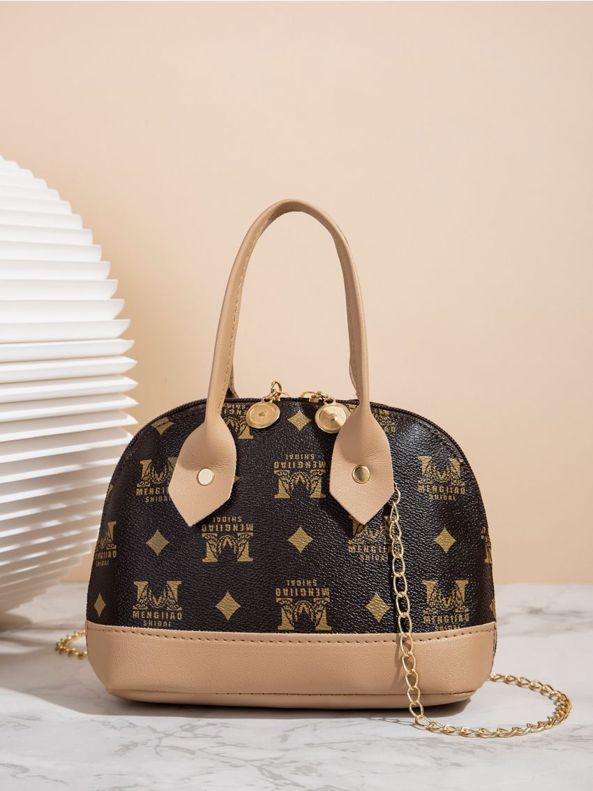 Graphic Print Chain Dome Bag