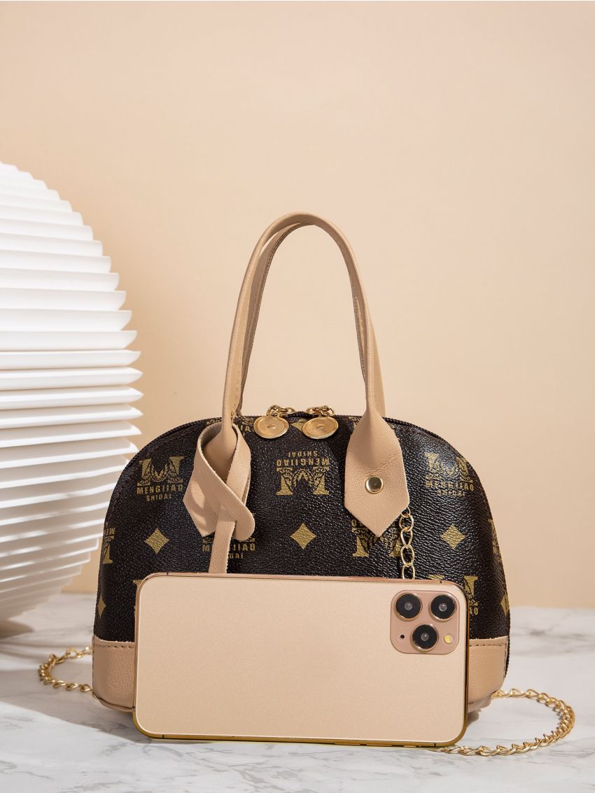 Graphic Print Chain Dome Bag