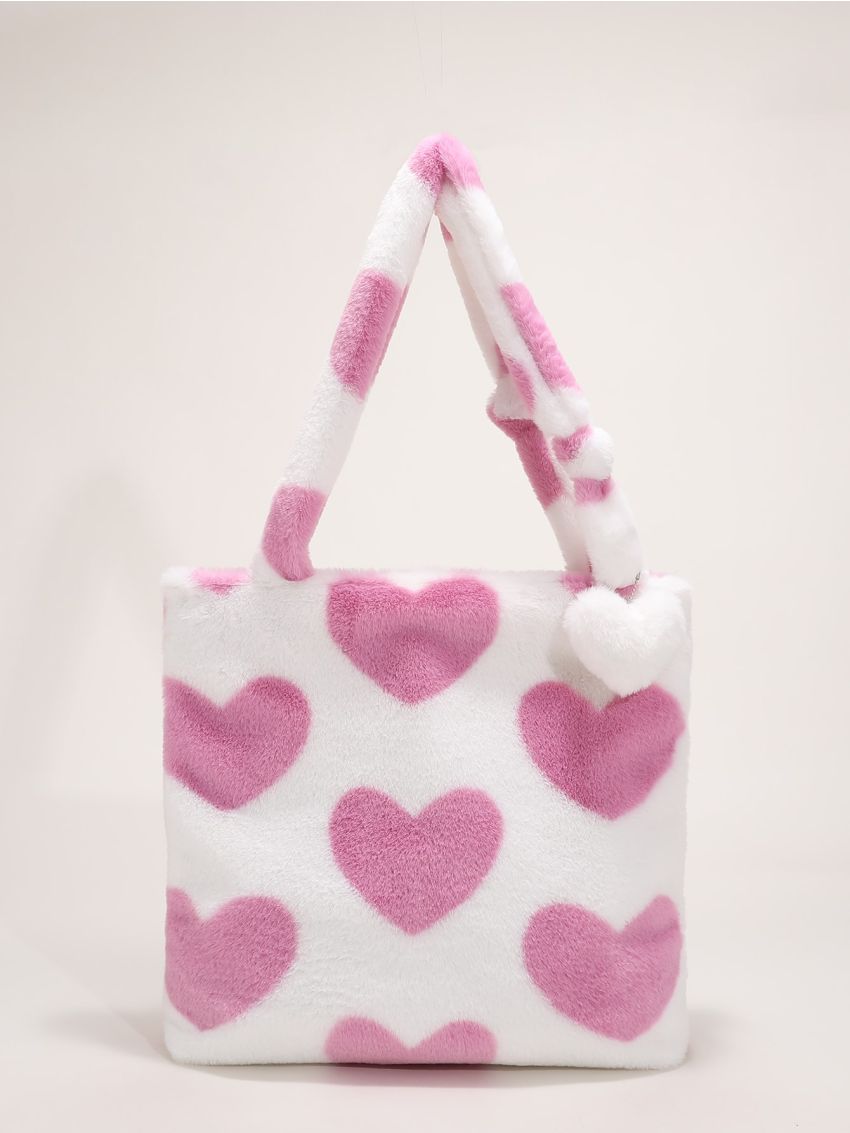 Fluffy Heart Pattern Shoulder Tote Bag