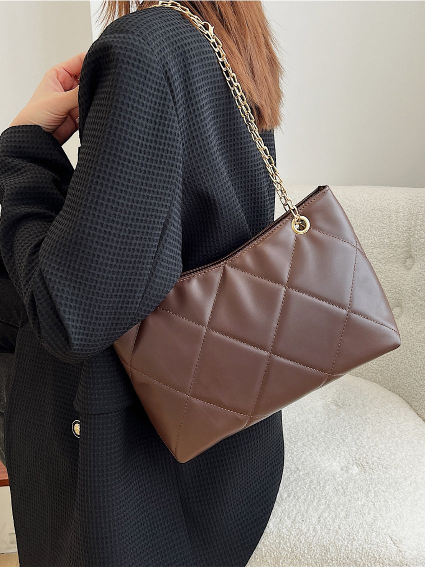 Quilted Pattern Chain Square Bag