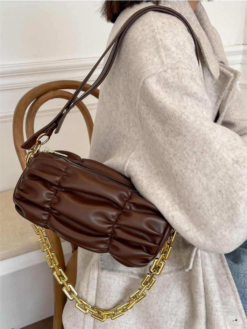 Minimalist Ruched Chain Boston Bag