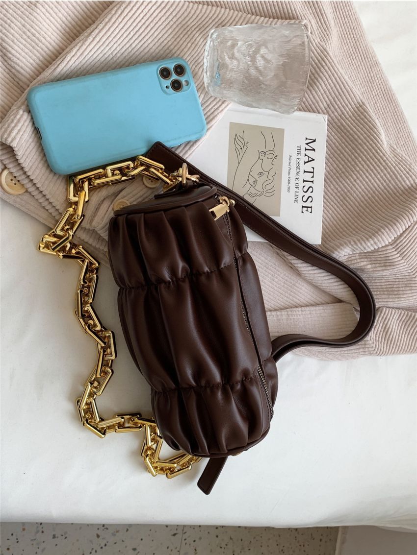 Minimalist Ruched Chain Boston Bag