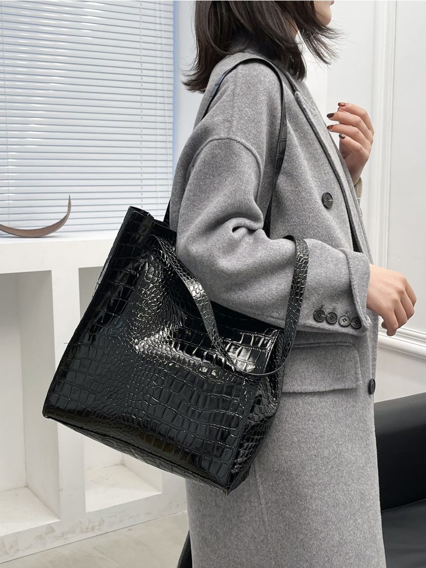 Crocodile Embossed Tote Bag