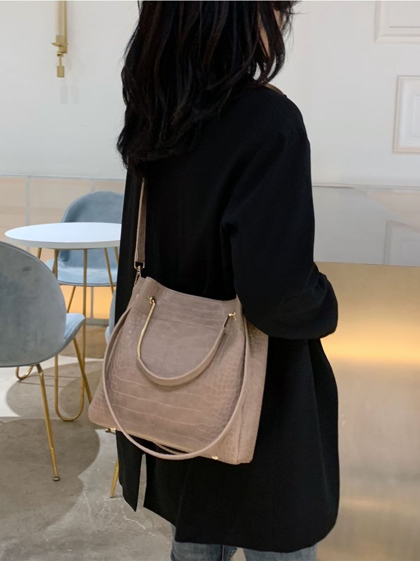 Croc Embossed Metal Detail Square Bag