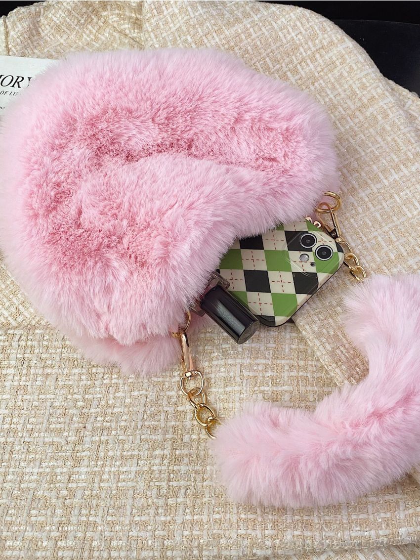 Pom-pom Decor Heart Design Fuzzy Novelty Bag