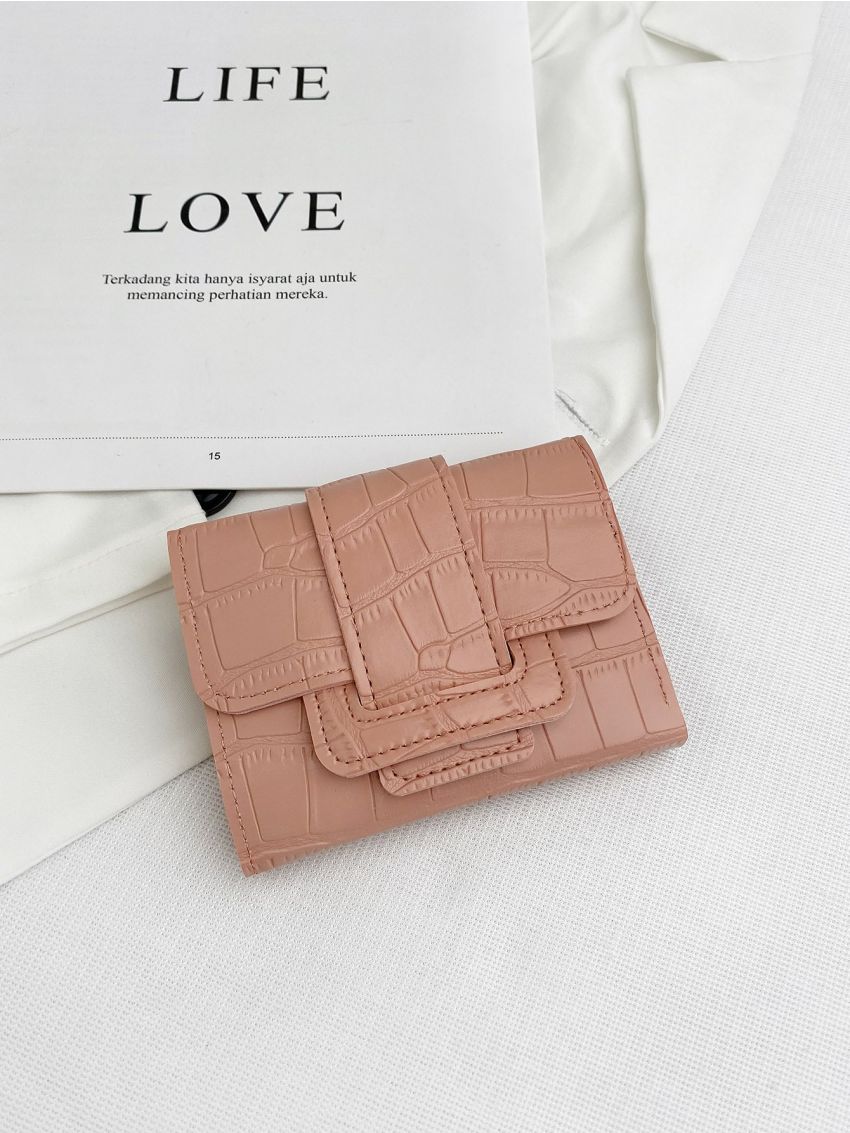 Crocodile Embossed Flap Small Wallet