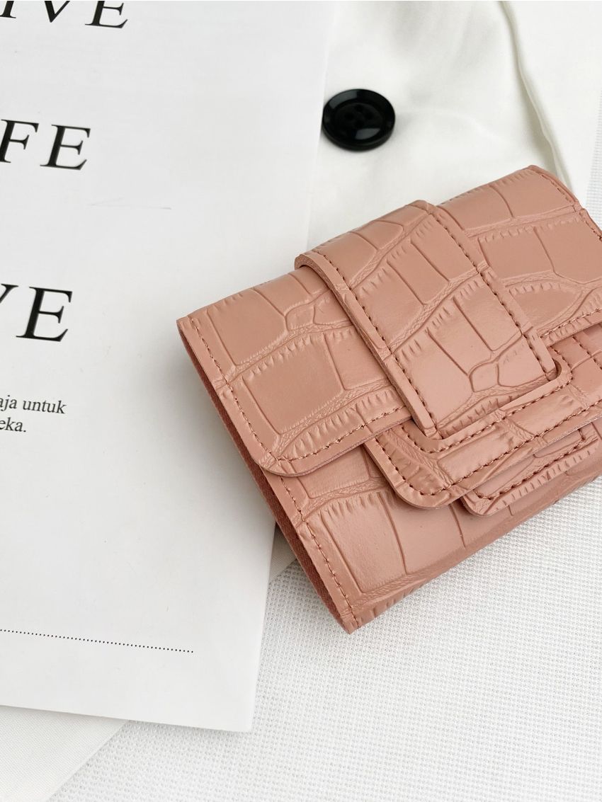 Crocodile Embossed Flap Small Wallet