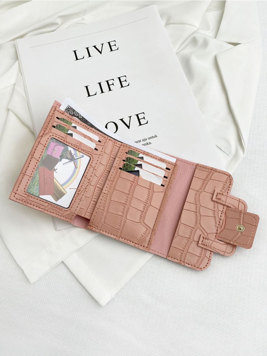 Crocodile Embossed Flap Small Wallet