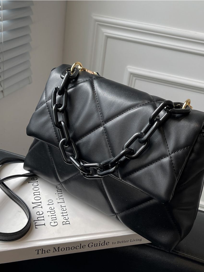 Quilted Flap Satchel Bag