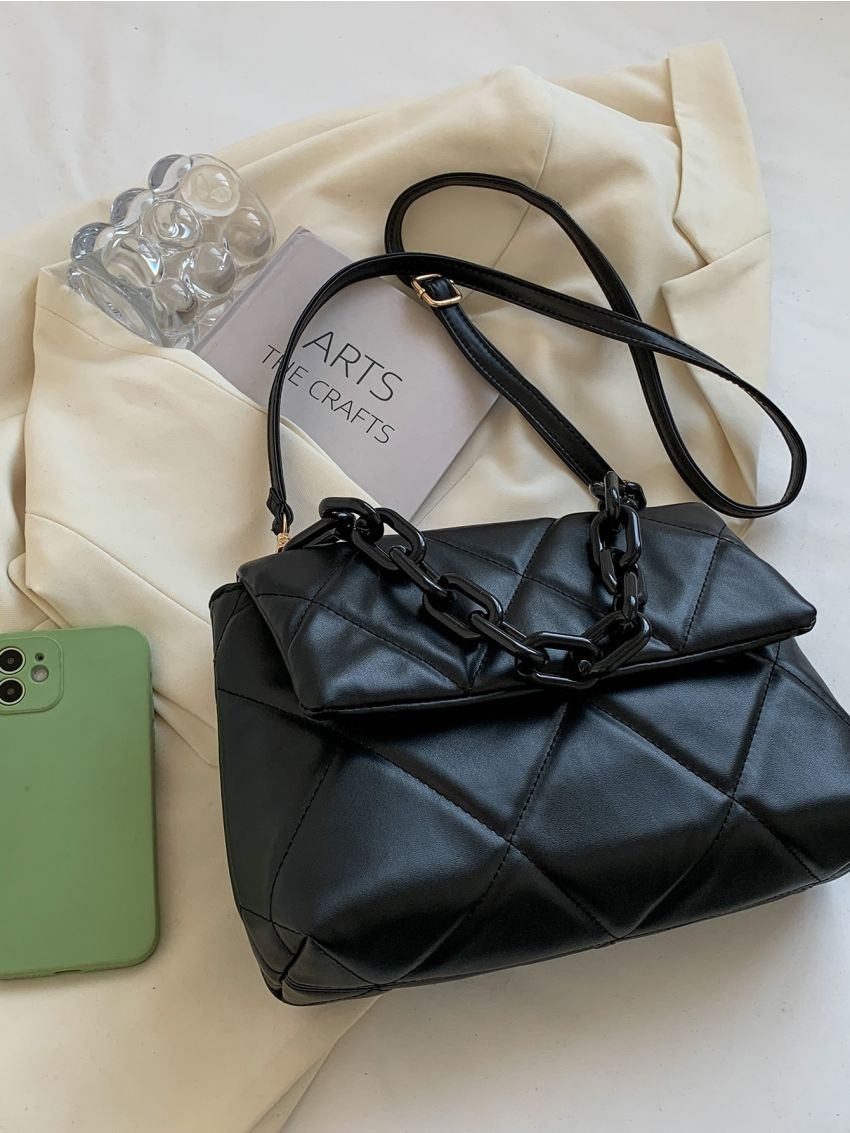 Quilted Flap Satchel Bag