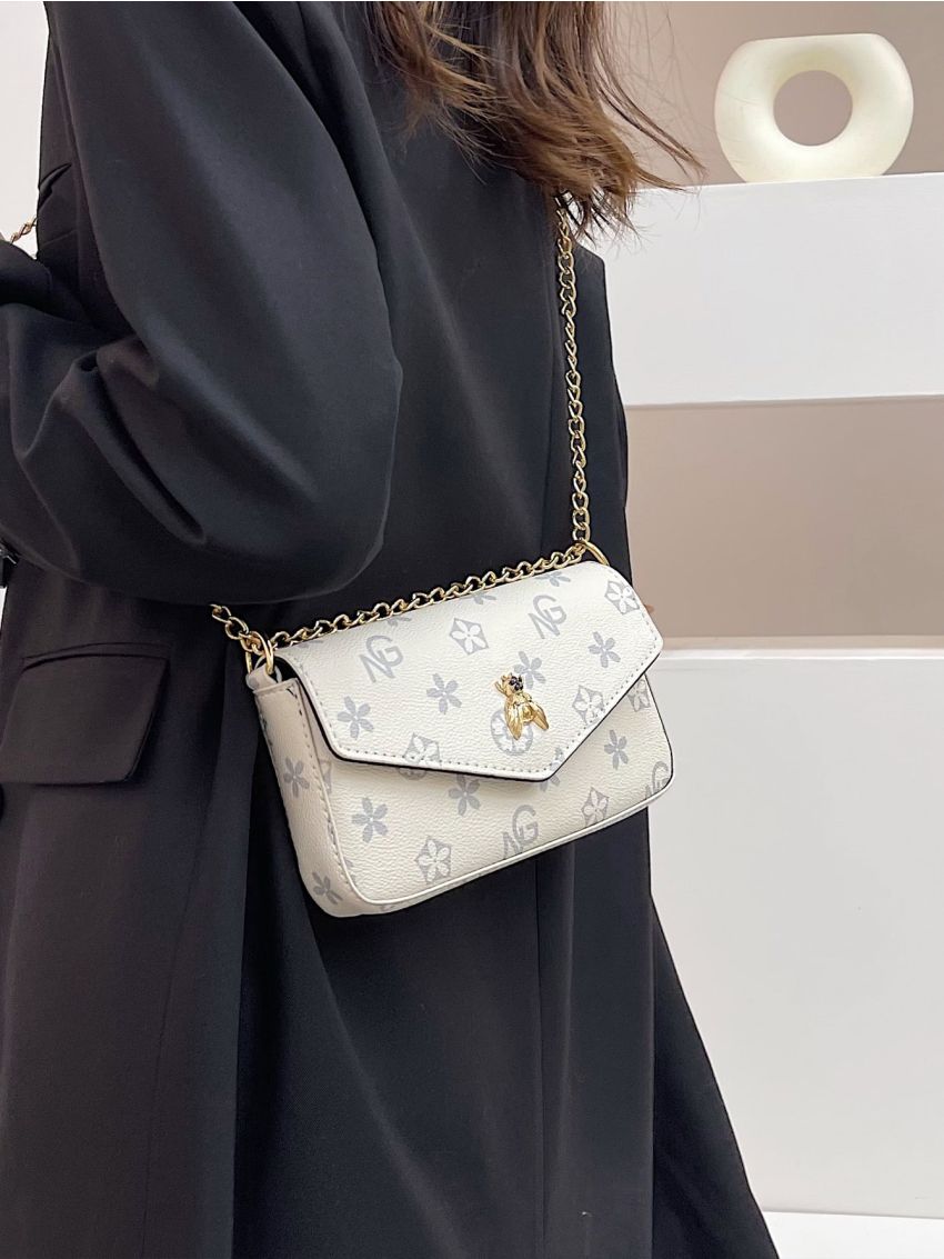 Floral Graphic Flap Baguette Bag