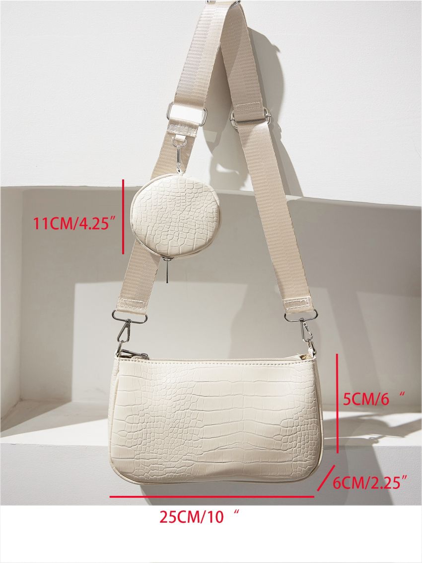 Crocodile Embossed Baguette Bag With Coin Case