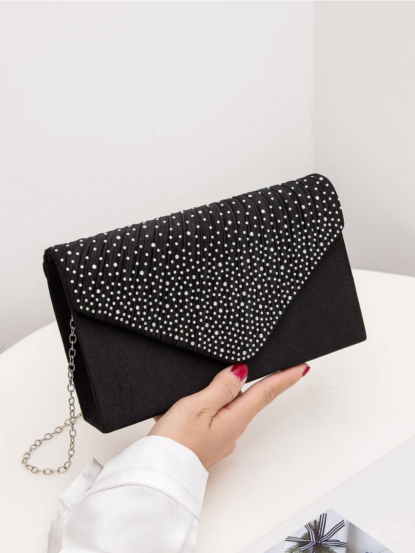 Rhinestone Decor Chain Flap Square Bag