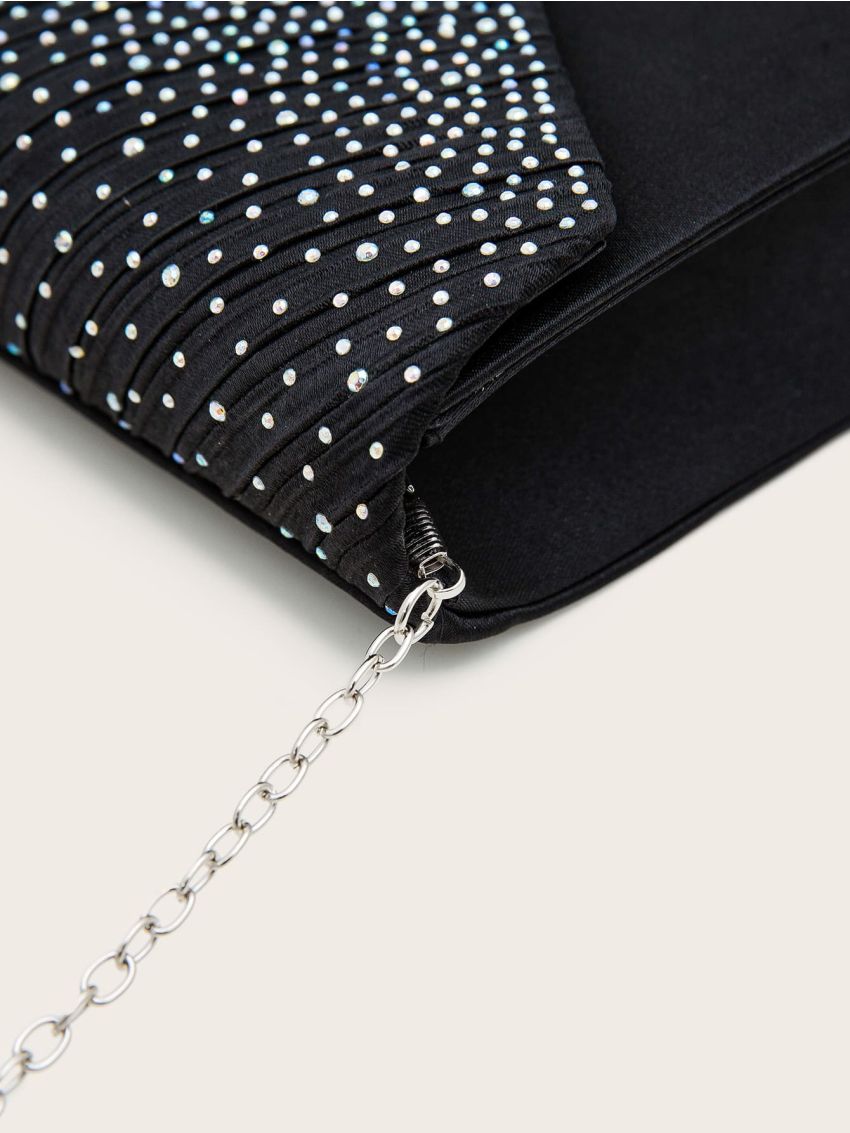 Rhinestone Decor Chain Flap Square Bag