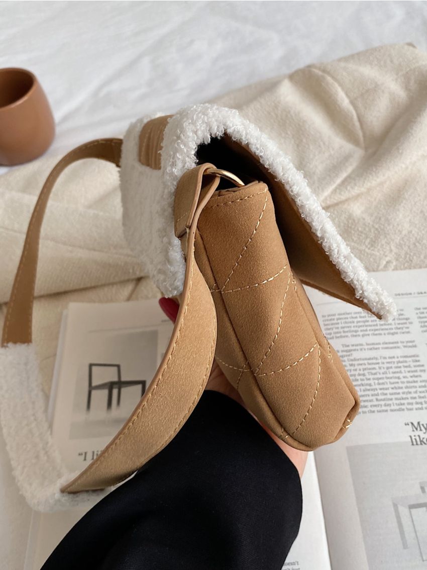 Quilted Embossed Fluffy Flap Square Bag