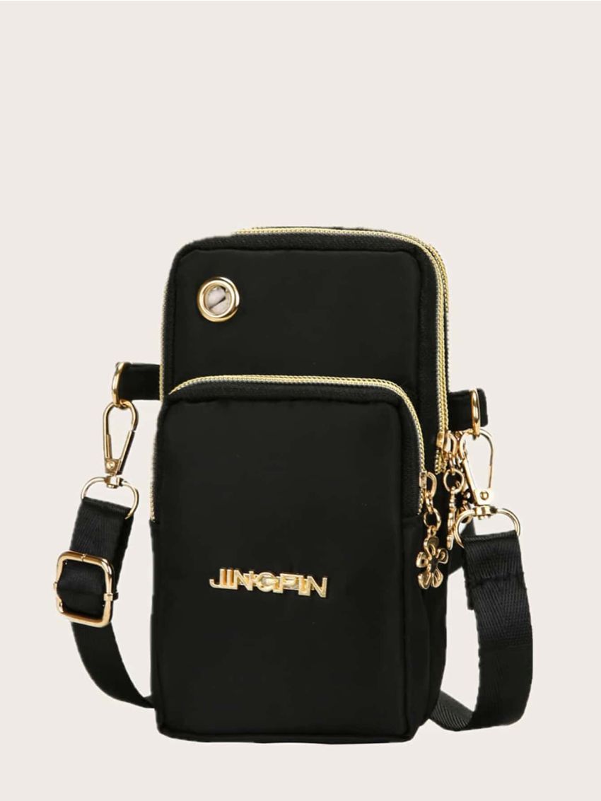 Mini Metal Letter Graphic Crossbody Bag