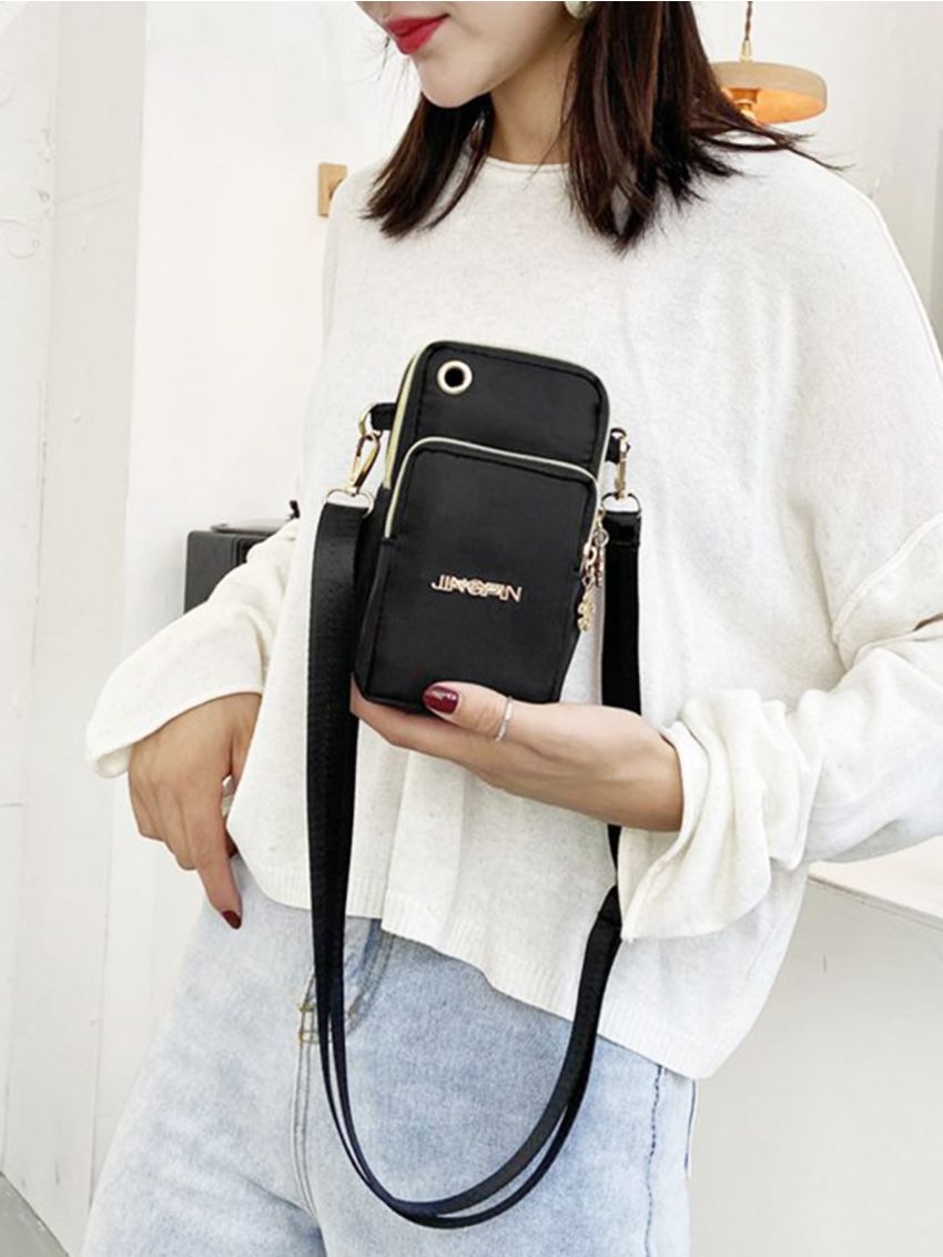 Mini Metal Letter Graphic Crossbody Bag