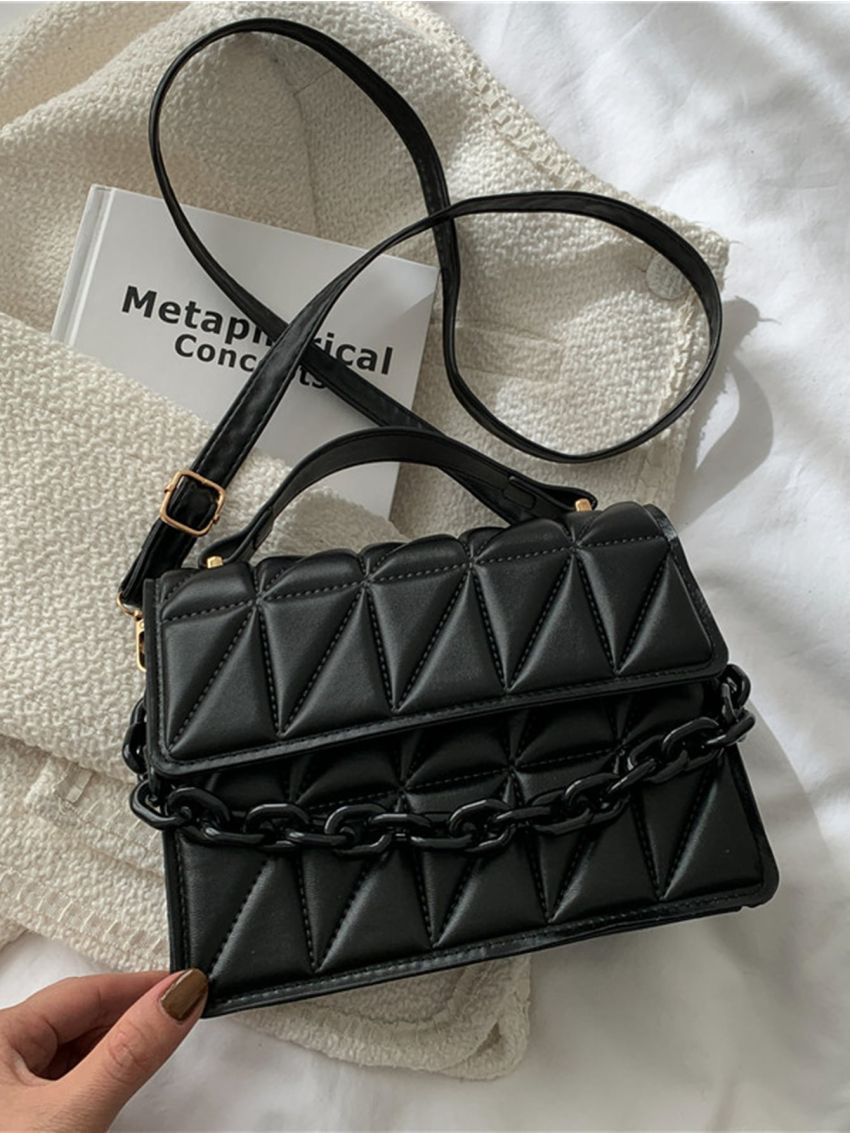Mini Quilted Pattern Chain Square Bag