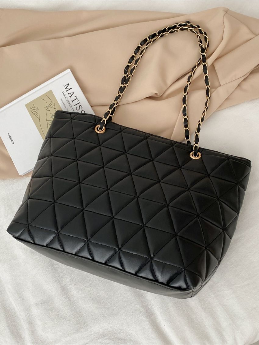 Minimalist Quilted Chain Shoulder Tote Bag