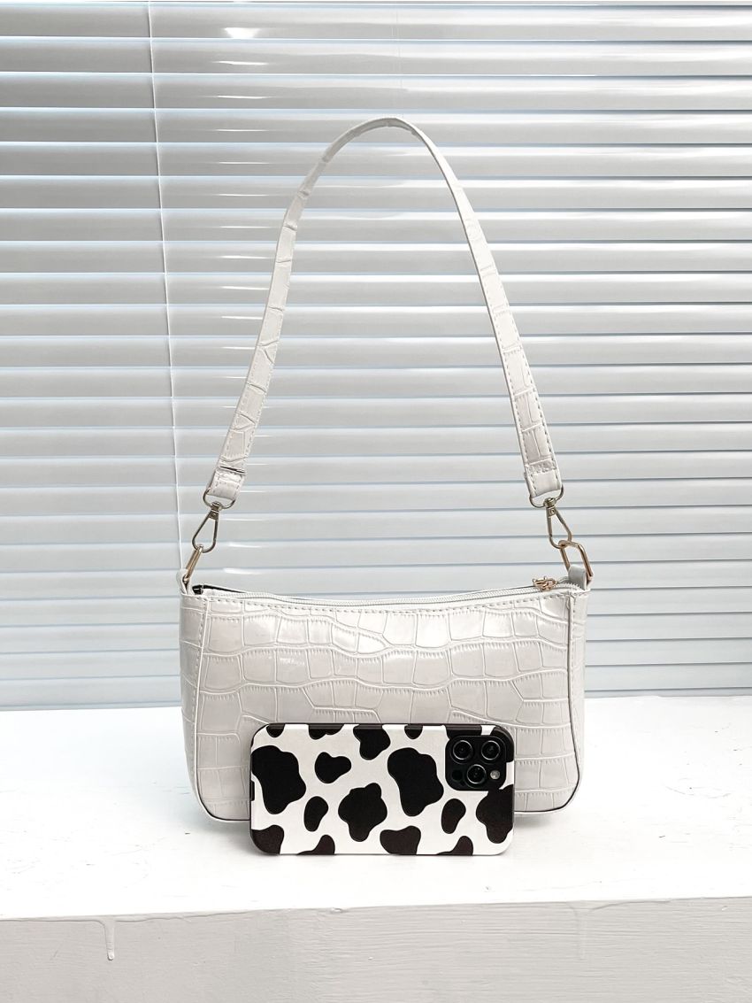 Crocodile Embossed Baguette Bag