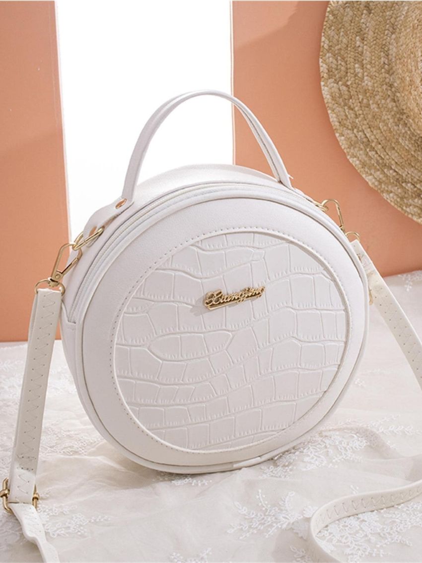 Mini Crocodile Embossed Letter Decor Circle Bag
