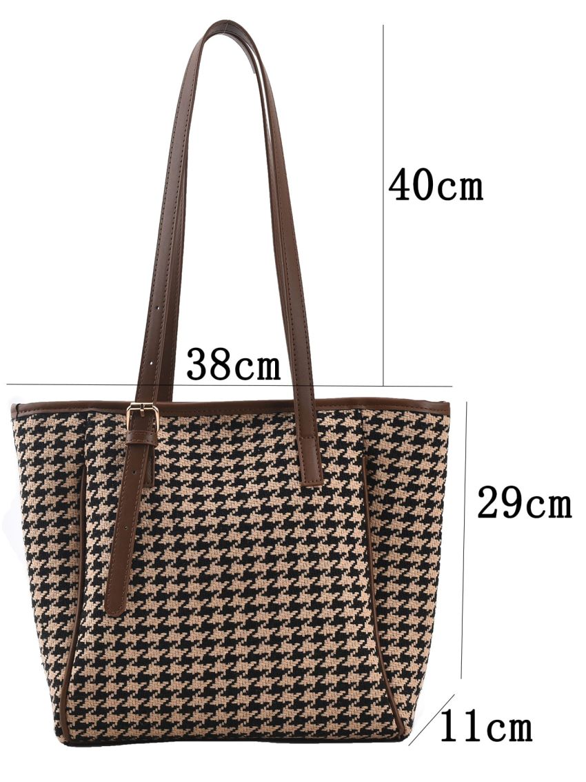 Houndstooth Knot Detail Shoulder Tote Bag