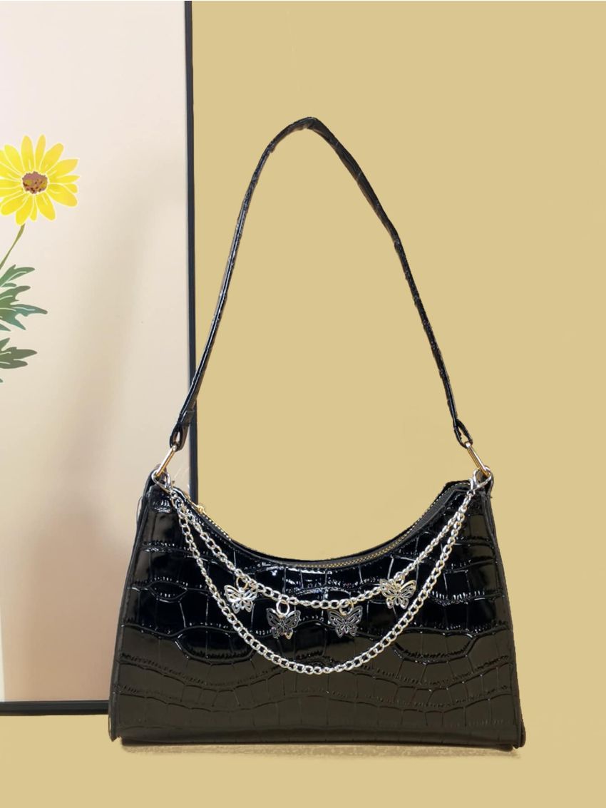Butterfly Chain Decor Baguette Bag