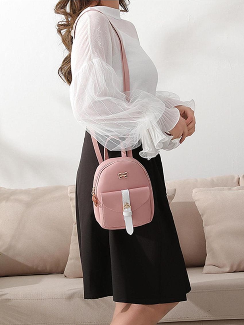Mini Buckle & Bow Decor Classic Backpack