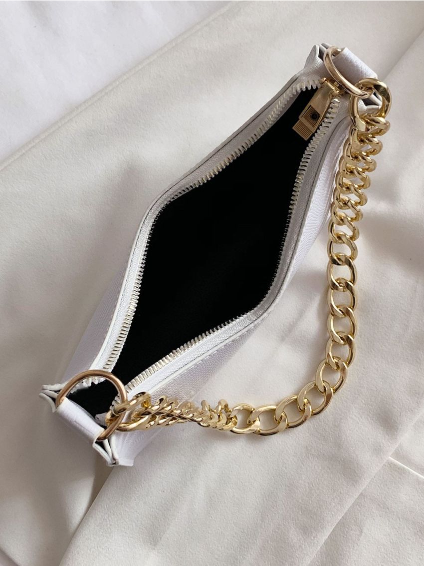 Minimalist Textured Chain Baguette Bag